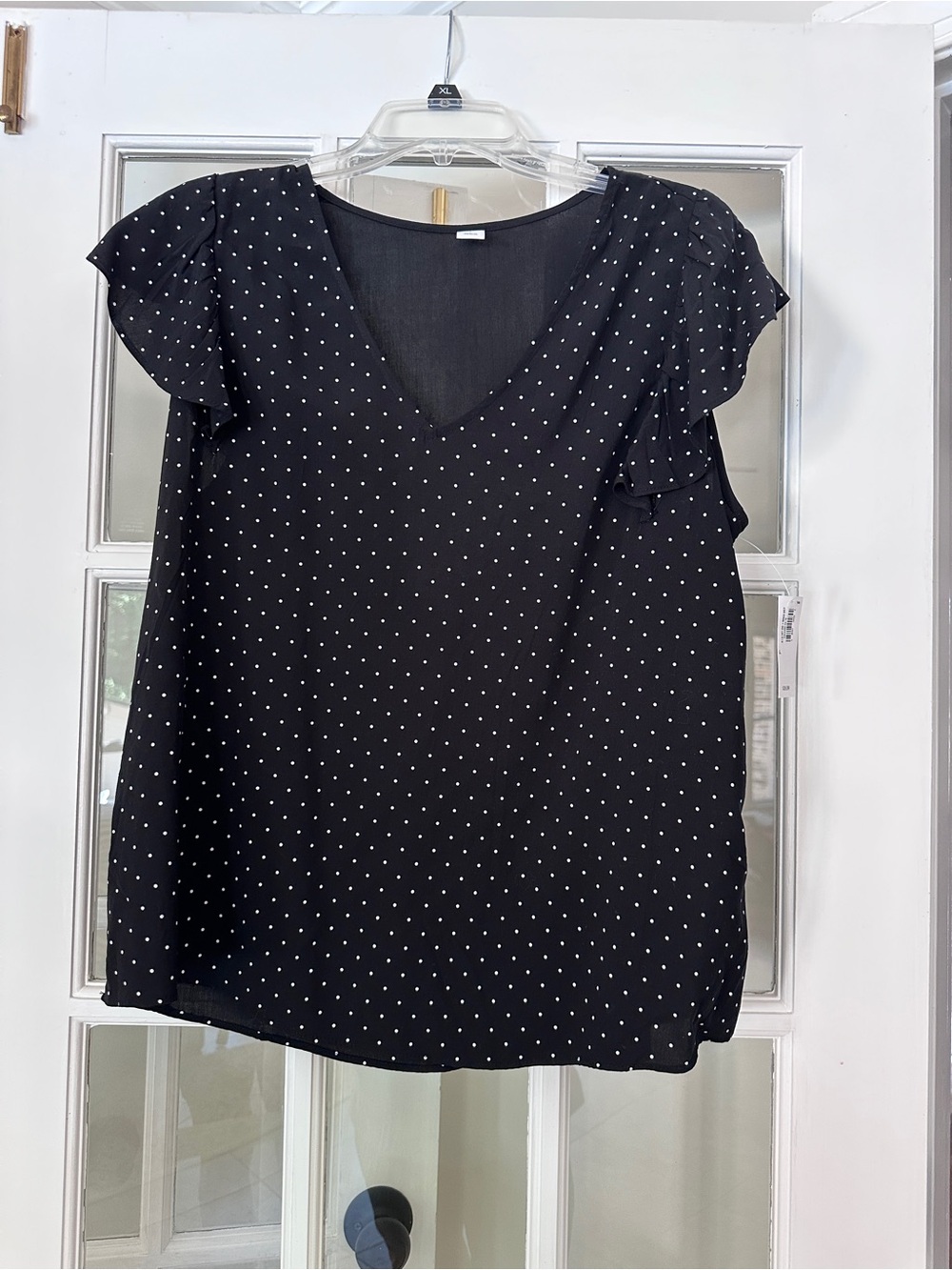 Old Navy Black Polka Dot V-Neck Flutter Sleeve Top